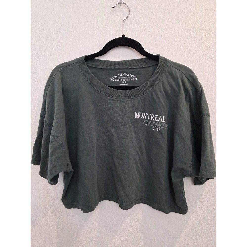 Aeropostale Montreal Cropped Tee Sz L Green White Boyfriend Style Streetwear - Picture 3 of 6